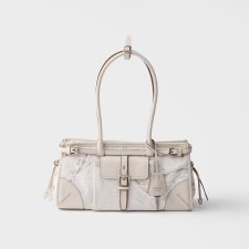 Prada Bonnie medium printed linen leather patchwork handbag