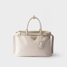 Prada Buckle Medium Cotton Canvas Spliced Leather Handbag