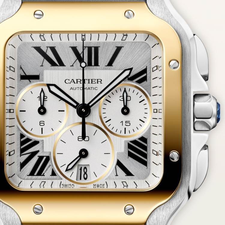SANTOS DE CARTIER watch large size in K gold - stainless steel color with automatic winding - Image 3