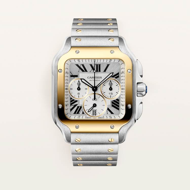 SANTOS DE CARTIER watch large size in K gold - stainless steel color with automatic winding