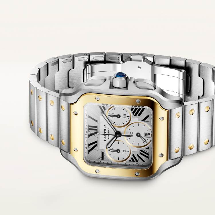 SANTOS DE CARTIER watch large size in K gold - stainless steel color with automatic winding - Image 5