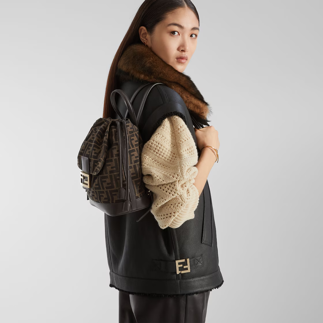 Brown FF Jacquard Backpack - Image 2