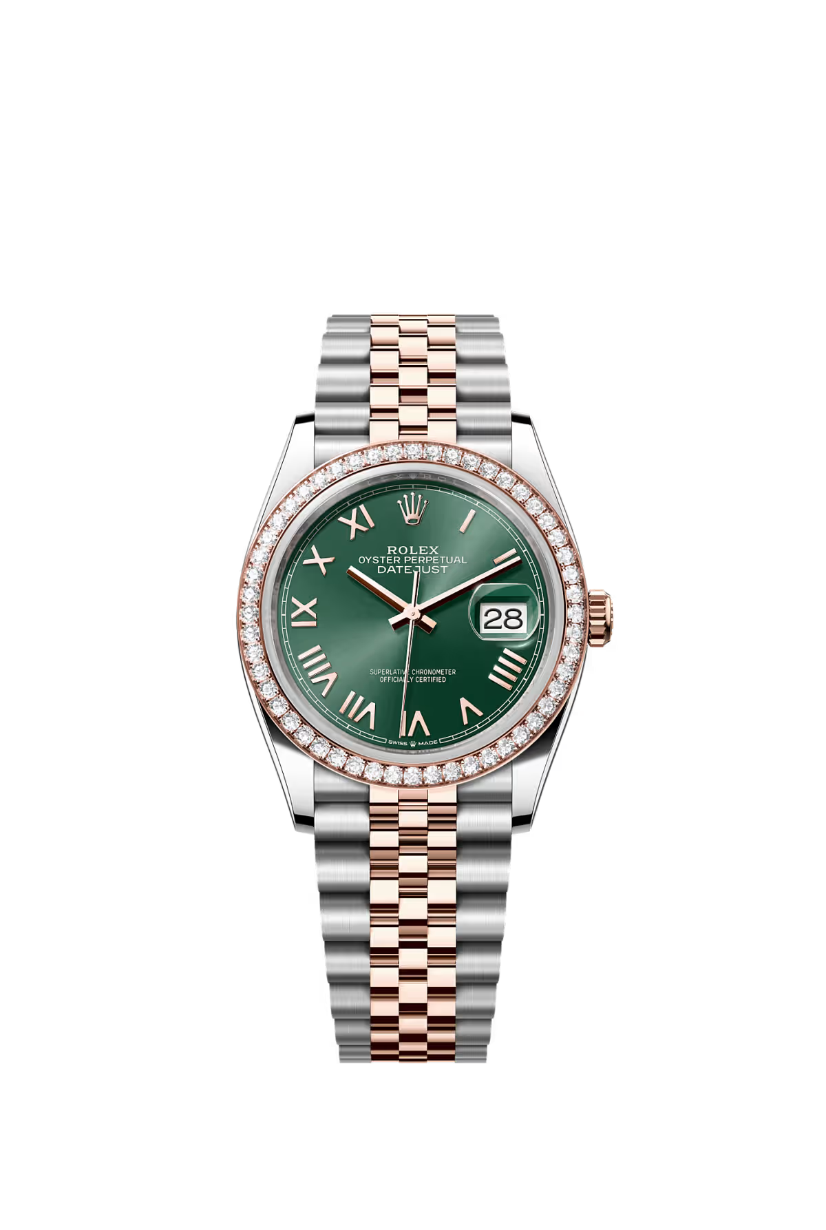 Log type 36 Oyster style, 36mm, diamond, eternal rose gold and oyster steel Model 126281RBR