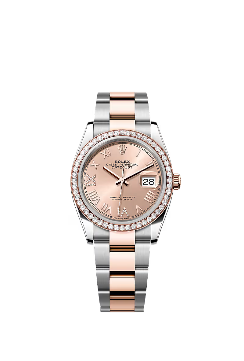 Log type 36 Oyster style, 36mm, diamond, eternal rose gold and oyster steel Model 126281RBR