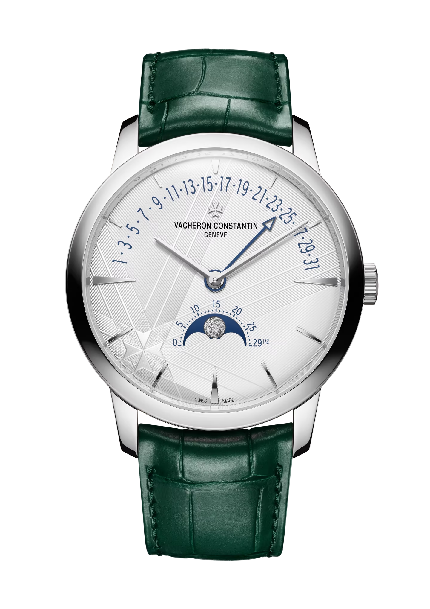 Moon phase retrograde calendar wristwatch
